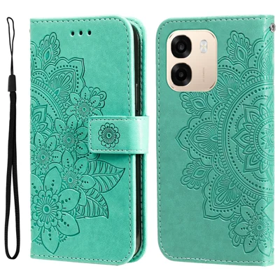 For Oppo A6x 5G / A6x 4G Case Floral Pattern PU Leather Wallet Stand Phone Cover - Green