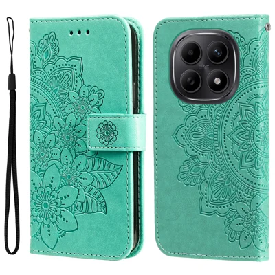 Til Xiaomi Redmi Note 15 5G (Global) Etui med blomstermønster PU-læder Wallet Standskærm - Grøn