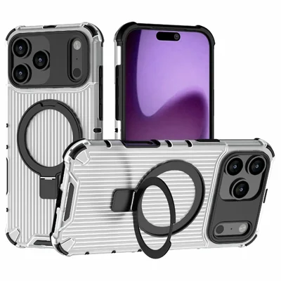 For iPhone 17 Pro Max Magnetisk Case med Stand PC + TPU Telefonbeskyttelse Kompatibel med MagSafe - Transparent
