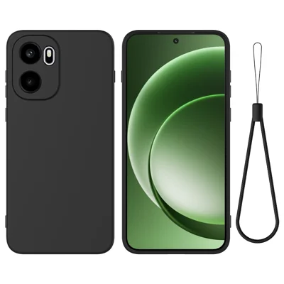 Voor OnePlus Ace 6 5G / OnePlus Ace 6T 5G / OnePlus 15R 5G Vloeibaar Siliconen Hoesje Telefoon Achterkant met Handgreep - Zwart