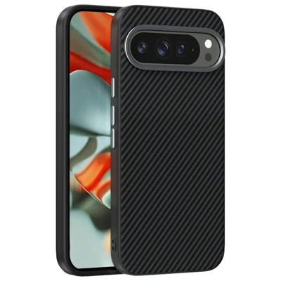 ABEEL For Google Pixel 9  /  9 Pro Magnetic Case Slim Carbon Fiber Texture TPU PC PU Phone Back Cover - Black
