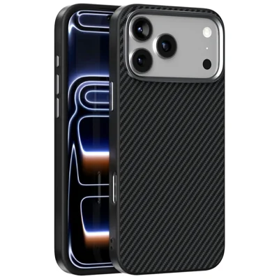 ABEEL til iPhone 17 Pro Max Case Kompatibel med MagSafe Kulfiberstruktur TPU PC PU Telefon Bagdæksel - Sort