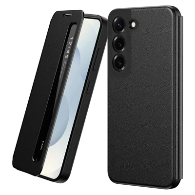 For Samsung Galaxy S22 5G Case Smart View Window Leather Phone Cover - Black