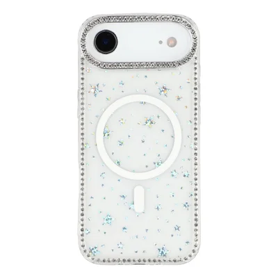Capa para iPhone Air Compatível com MagSafe, Borda com Strass, Costas com Brilhos, TPU + PC IMD Transparente Estrelada