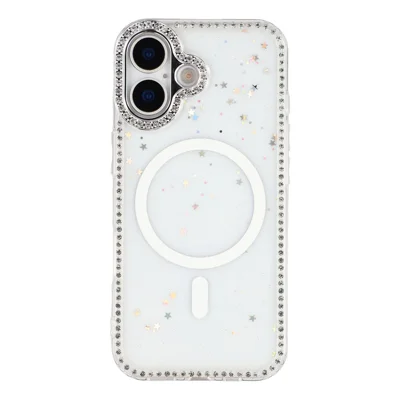 For iPhone 17 Case Compatible with MagSafe Rhinestone Edge Glitter Back TPU + PC IMD Phone Cover - Glitter Star