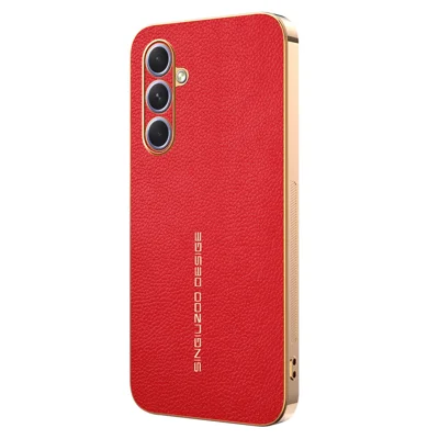 Voor Samsung Galaxy A55 5G hoesje Anti Krassen Litchi Structuur TPU Leer PU Telefoon Achterklep - Rood