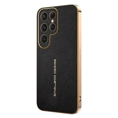 Samsung Galaxy S24 Ultra-hoesje tegen krasjes met lederstructuur TPU Leder PU telefoonhoesje - Zwart