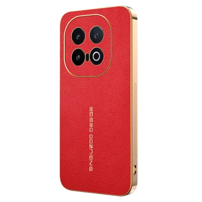 Funda para vivo iQOO 13 5G, resistente a arañazos, textura de piel de lichi, TPU y cuero PU, protector trasero para teléfono - Rojo