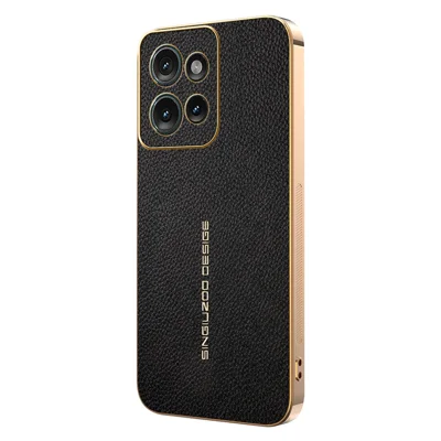 For Motorola Moto Edge 50 5G Case Anti Scratch Litchi Texture TPU Leather PU Phone Back Cover - Black