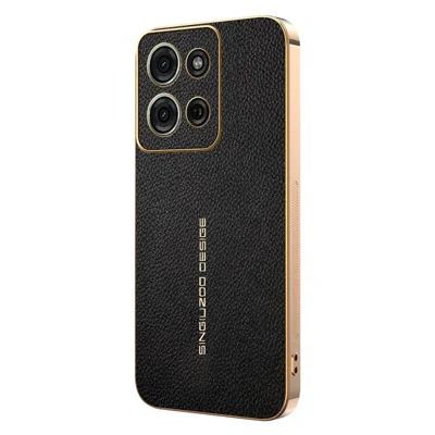 Voor Motorola Moto G75 5G hoesje Anti Kras Litchi Structuur TPU Leer PU Telefoon Achterklep - Zwart