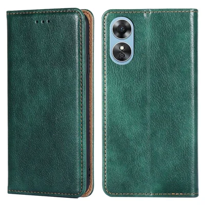 Étui magnétique en cuir PU auto-aspirant pour Oppo A17 4G, étui portefeuille avec support, housse de protection pour téléphone - Vert