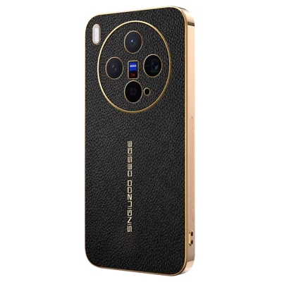 Für vivo X300 5G Hülle Anti-Scratch Leder-Optik TPU Leder PU Handy-Rückseite - Schwarz