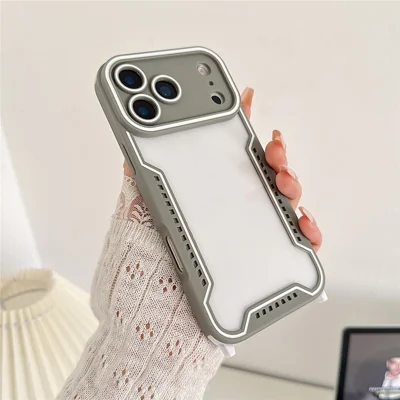 Für iPhone 17 Pro Hülle Kontrastfarbene Epoxidharz-PC + TPU-Handyhülle mit Handschlaufe und 6 abnehmbaren Eckschutzkappen - Grau