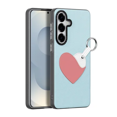 For Samsung Galaxy S26 Case DUX DUCIS Luvy Series PU Leather + PC Phone Case with Finger Ring / Strap - Sky Blue & Heart