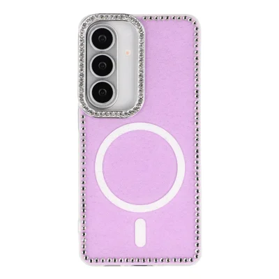 For Samsung Galaxy S26 Magnetic Case Rhinestone Edge Glitter Back TPU + PC IMD Phone Cover - Glitter Light Purple