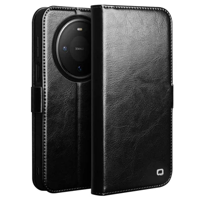 QIALINO voor Huawei Mate 80 Pro hoes echt koeienleer standaard portemonnee telefoonhoes - Zwart