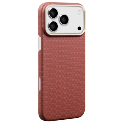 X-LEVEL Funda para iPhone 17 Pro Compatible con MagSafe, Funda de Fibra de Carbono con Textura de Triángulo - Rojo