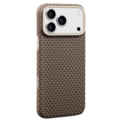 X-LEVEL Funda para iPhone 17 Pro Max Compatible con MagSafe, Funda de Fibra de Carbono con Textura de Triángulo - Dorado