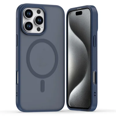 Funda para iPhone 16 Pro compatible con MagSafe, carcasa trasera de TPU y acrílico con tacto suave - Zafiro