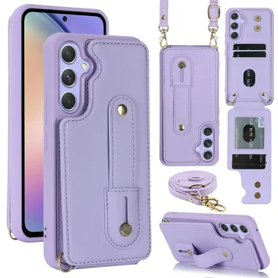 Cover per Samsung Galaxy S26+ con Supporto, Fessure per Carte, Rivestimento in Pelle TPU con Tracolla - Viola