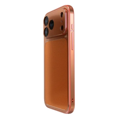 Funda LUPHIE para iPhone 17 Pro Max, cubierta trasera ultrafina de metal con diseño texturizado - Naranja