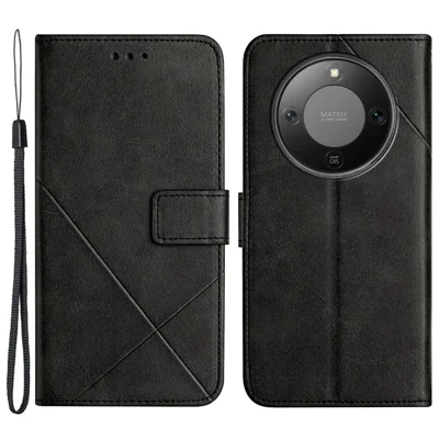 Etui na telefon do Honor X70 5G / X9d 5G / Magic8 Lite 5G, etui portfelowe z wzorem linii, skórzane etui z opaską na nadgarstek - Czarny