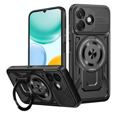 Cover Magnetico per Honor X5c 4G / X5c Plus 4G / Play10A 4G con Supporto Girevole a 360° TPU + PC - Nero