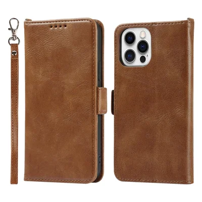 For iPhone 14 Pro Max Anti-scratch Phone Case Retro Wallet Stand Magnetic Clasp Drop Proof Flip Leather Phone Cover with Strap - Brown