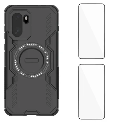 WANLONFENG For OnePlus Ace 6 5G / OnePlus Ace 6T 5G / OnePlus 15R 5G Magnetic Case  DJ Series PC TPU Phone Cover with 2Pcs Tempered Glass Film - Black
