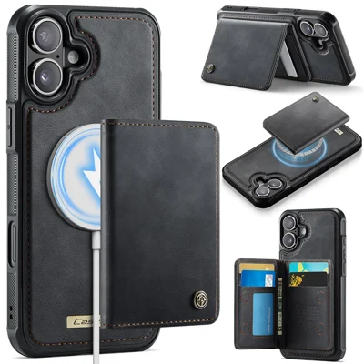 CASEME ME80 Series For iPhone 17 Magnetic Case Leather PC TPU Phone Cover with Detachable Wallet - Black