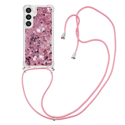 Cover TPU per Samsung Galaxy S26+ con Laccetto e Design Sabbia Mobile - Rosa Dorato / Cuori