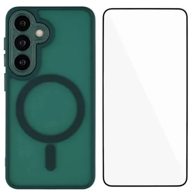 Cover per Samsung Galaxy S26+ Compatibile con MagSafe Serie WANLONFENG QB Cover per Telefono in PC TPU con Pellicola Protettiva - Verde Scuro