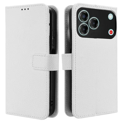Til ZTE Blade V80 Vita Læder Wallet Case med Strap Diamantstruktur Telefonbeskyttelse - Hvid