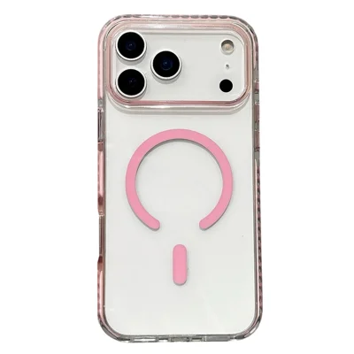 Cover Magnetico per iPhone 17 Pro Max Custodia Trasparente TPU PC con Pulsanti in Metallo - Rosa