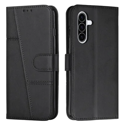 Leather Phone Case For Samsung Galaxy A57 5G Foldable Stand Wallet Flip Cover with Strap - Black