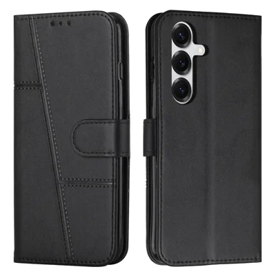 Leren telefoonhoesje voor Samsung Galaxy S26+ Foldable met stand en portemonnee, zwart