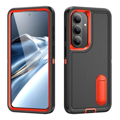 Voor Samsung Galaxy S26+ Hoesje PC + Siliconen + EVA Anti-val Klikstand Hoes - Zwart / Oranje