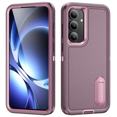 Custodia per Samsung Galaxy S25 FE, Cover per Telefono con Supporto Integrato, Antiurto in PC + Silicone + EVA - Viola / Rosa