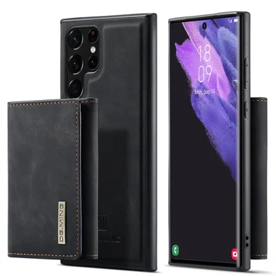 DG.MING M1 Serie Brieftaschen-Handyhülle für Samsung Galaxy S23 Ultra Anti-Drop-Handytasche aus beschichtetem PU-Leder stoßfest mit Kippständer - Schwarz