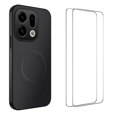 Capa Magnética para Oppo Find X9 5G WANLONFENG Série TQ1 Textura Fibra de Carbono PC TPU com 2 Películas de Ecrã - Preto