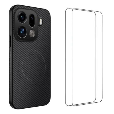 Capa Magnética para Oppo Find X9 Pro 5G WANLONFENG Série TQ1 Textura de Fibra de Carbono PC TPU com 2 Películas de Ecrã - Preto