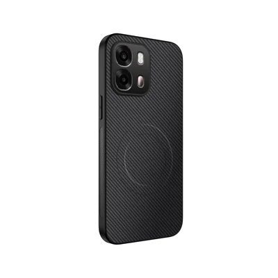 WANLONFENG For Oppo A6x 4G / Oppo A6x 5G Magnetic Case  TQ Series Carbon Fiber Texture PC TPU Phone Cover - Black