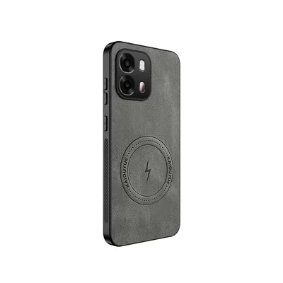 WANLONFENG For Oppo A6x 4G / Oppo A6x 5G Magnetic Case  SD1 Series Nappa Texture PC TPU Phone Cover - Grey
