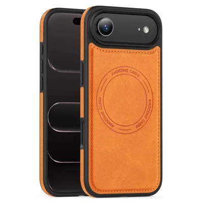 Für iPhone Air Case kompatibel mit MagSafe Leder-Back-Phone-Hülle - Orange