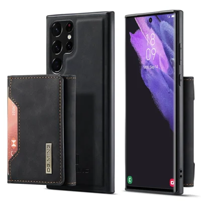 DG.MING M2 Serie Schutzhülle für Samsung Galaxy S23 Ultra Abnehmbare Geldbörse-Handyhülle Anti-Drop Stoßfester Cover mit Ständer - Schwarz