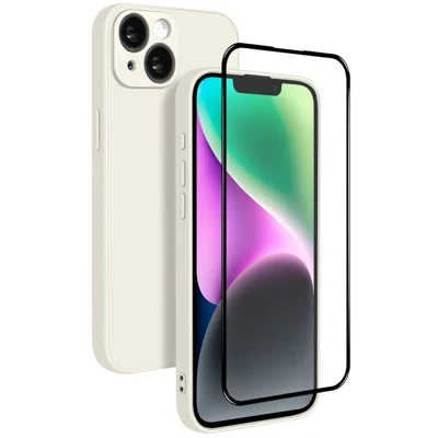NORTHJO Capa de Silicone para iPhone 14 Plus com Película de Vidro de Alta Silicoalumínio, Capa à Prova de Choques - Branco