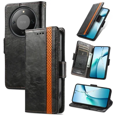CASENEO Für Honor Magic8 Lite 5G / X9d 5G / X70 5G Handytaschen PU-Lederhülle mit Ständer und RFID-Schutz-Portemonnaie - Schwarz