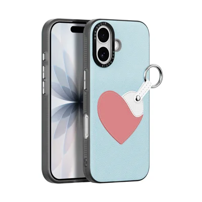 For iPhone 17 Case DUX DUCIS Luvy Series PU Leather + PC Phone Case with Finger Ring / Strap - Sky Blue & Heart