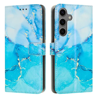 For Samsung Galaxy A57 Stand Case Marmorstruktur PU-læder Wallet Phone Cover - Blå / Grøn