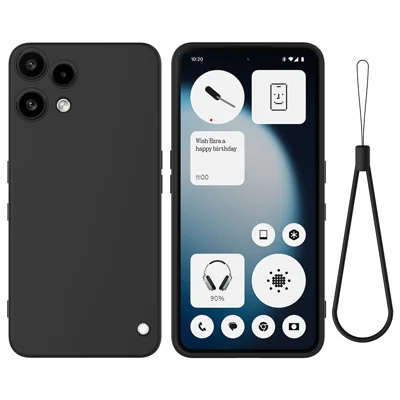 For Nothing Phone (3a) Lite 5G Liquid Silicone Case Phone Back Cover with Hand Strap - Black